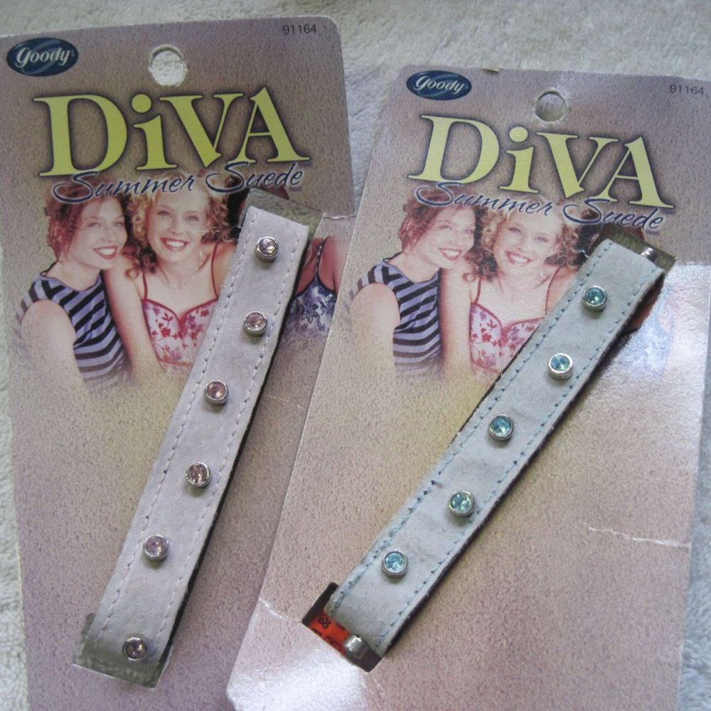 2 Goody Diva Summer Suede Pink Blue Rhinestone Jewel Gem Hair Wraps Head Bands